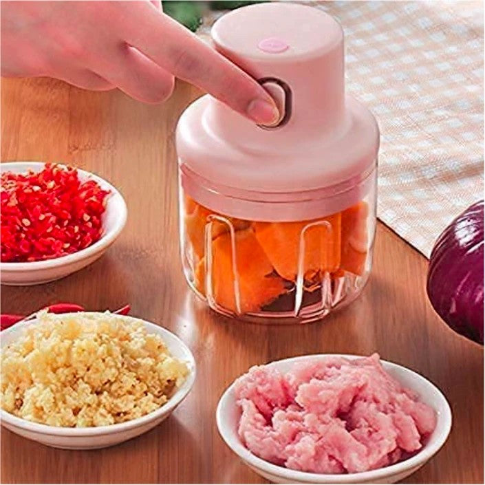 Portable USB Rechargeable Electric Fruit Vegetable Onion Garlic Cutter Food Speedy Chopper Mini Slicer, Food Processor 250 ml