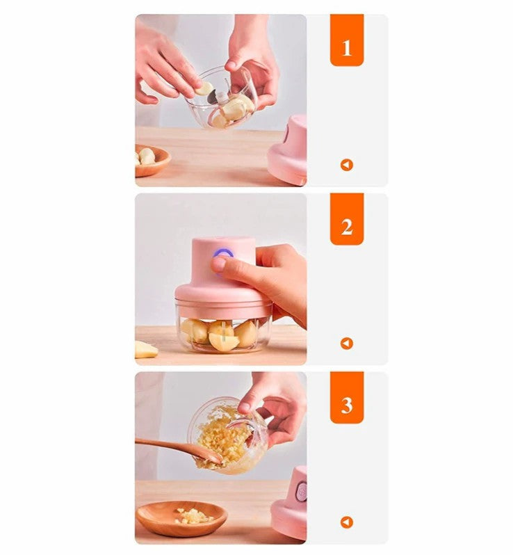 Portable USB Rechargeable Electric Fruit Vegetable Onion Garlic Cutter Food Speedy Chopper Mini Slicer, Food Processor 250 ml