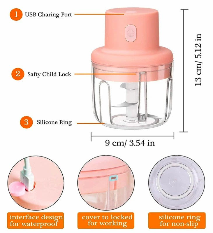 Portable USB Rechargeable Electric Fruit Vegetable Onion Garlic Cutter Food Speedy Chopper Mini Slicer, Food Processor 250 ml